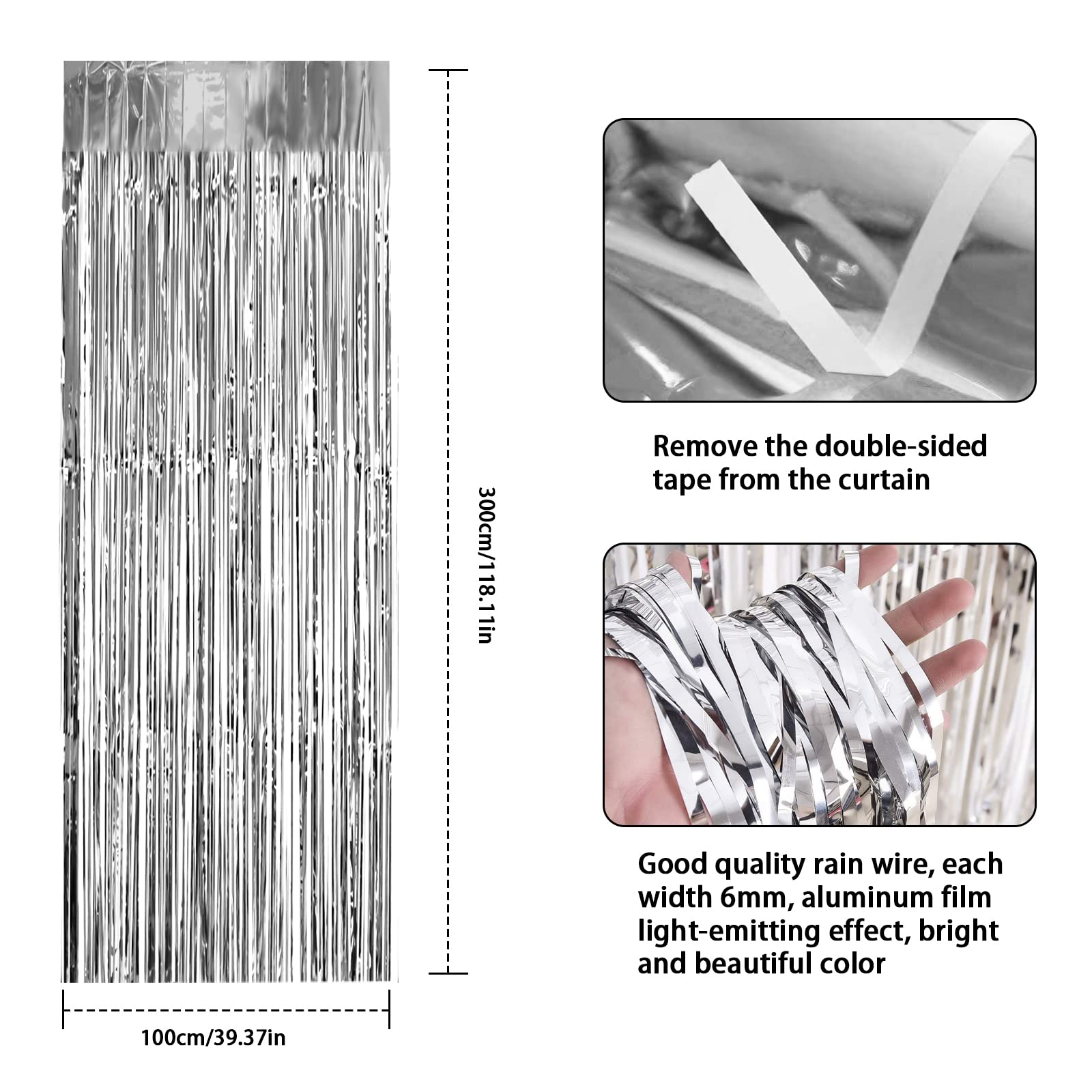 4 Pièces Rideau Métallique Tinsel Multicolore 1 X 2m Rideau Frange Arc