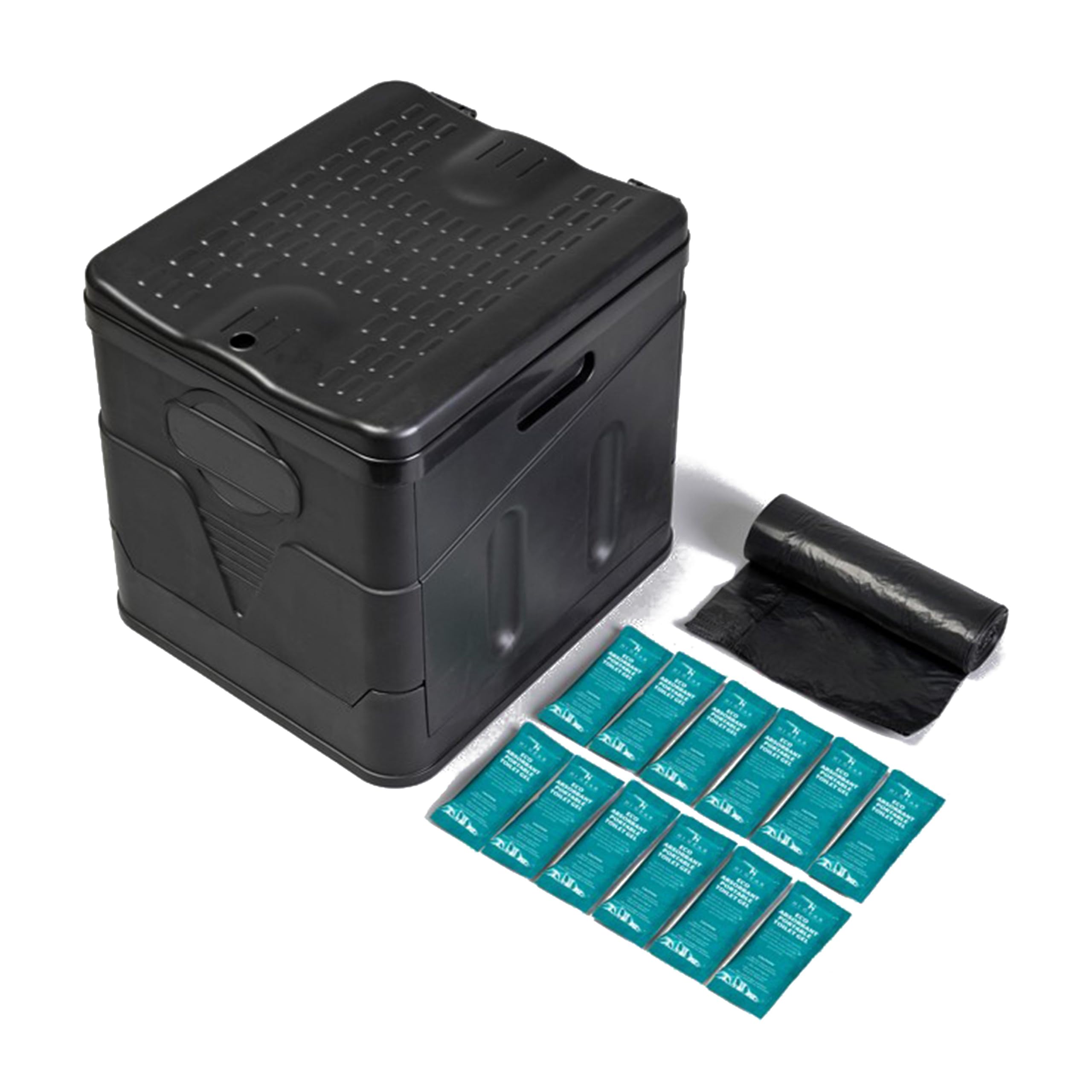Hi-Gear Collapsible Camping Toilet, Black Polypropylene, 27 x 30.5 x 31.5 cm, with Gel Packs and Toilet Bags, 125kg Weight Capacity, Includes Carry Bag