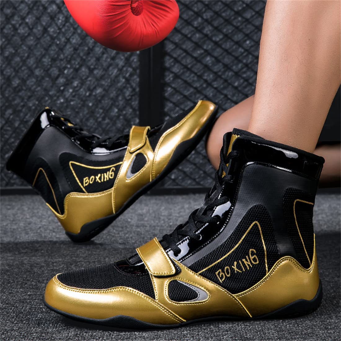 Bottes De Boxe pour Femmes, Chaussures De Lutte Antidérapantes, Chaussures De Musculation Respirantes pour Femmes, Baskets De Kickboxing Montantes