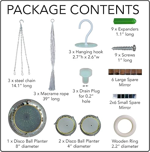 Miniatura 2 de HANGBLOOM Maceta de bola de discoteca de 8 pulgadas + 4 pulgadas + 4 pulgadas con agujeros de drenaje y ganchos, macetas colgantes para plantas de