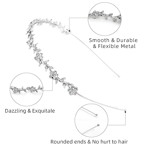 Miniatura 4 de Yxiang Paquete de 4 diademas de diamantes de imitación de cristal, bandas finas de metal plateado para el cabello, diadema de mariposa metálica de