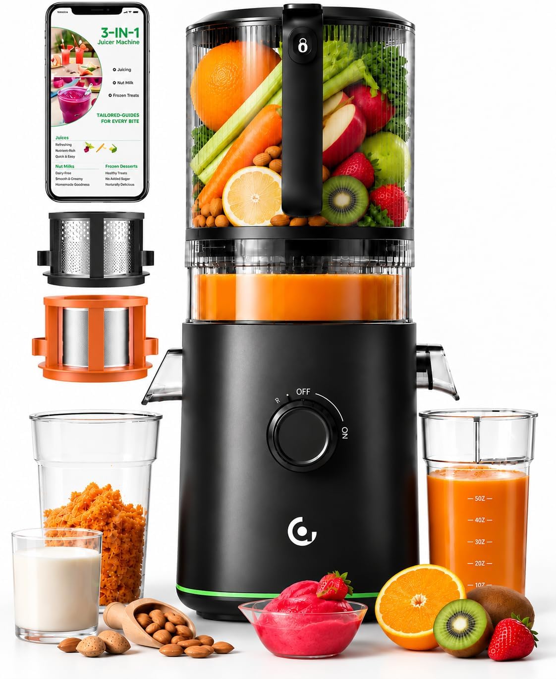 AMZCHEF Juicer Machines, 6.0" Wide Juice Press Fits Whole Fruits, Nut Milk