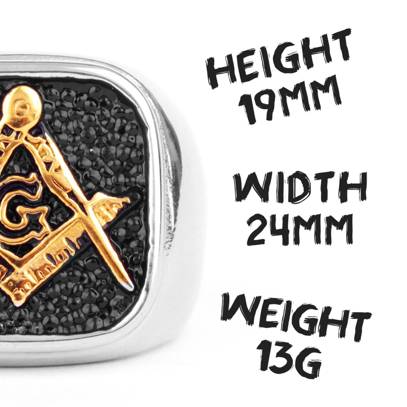Bague Homme Maçonnique En Acier Inoxydable Noir Et Or - Design Géométrique Vintage - Largeur 8mm