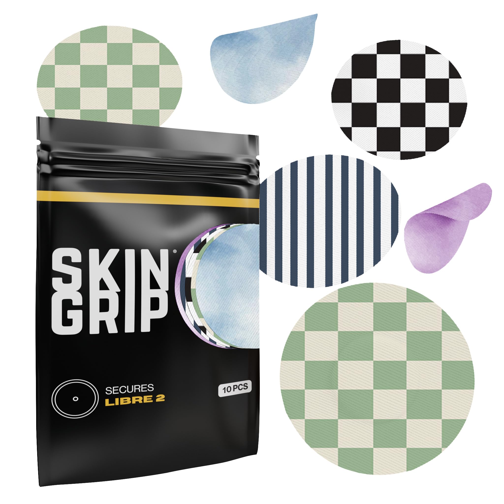 Skin Grip Freestyle Libre 2 Sensor Covers & Lingo CGM – Waterproof and Sweatproof Adhesive for 10-15 Days, Pre-Cut Medical Tape, Continuous Glucose Monitor Patch – Classics (10-Pack)