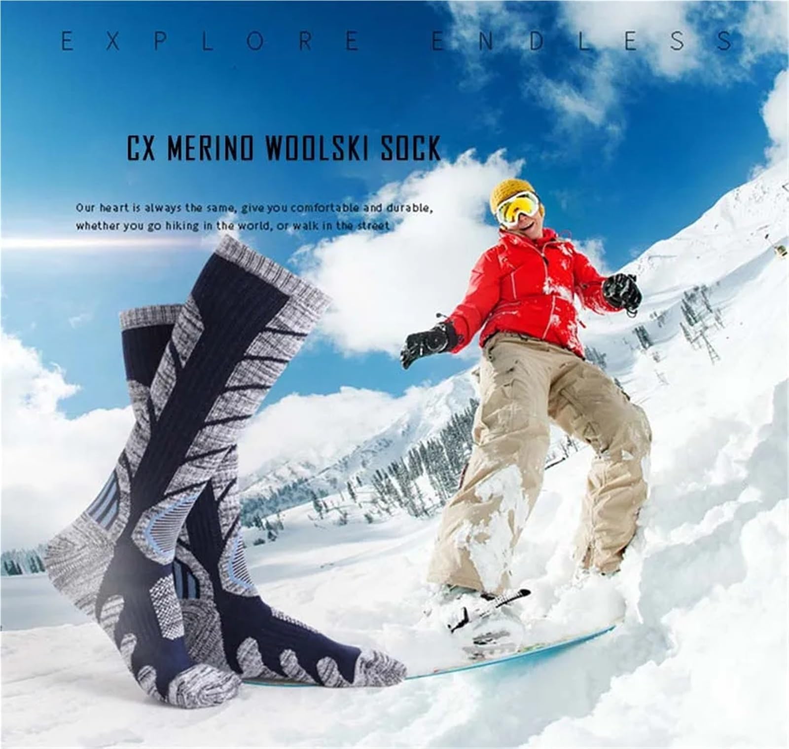 Calzini termici da sci for uomo e donna, lunghi caldi, for sport all'aria aperta, snowboard, indossare in inverno Per Tempo Freddo, Neve, Sci, Snowboard