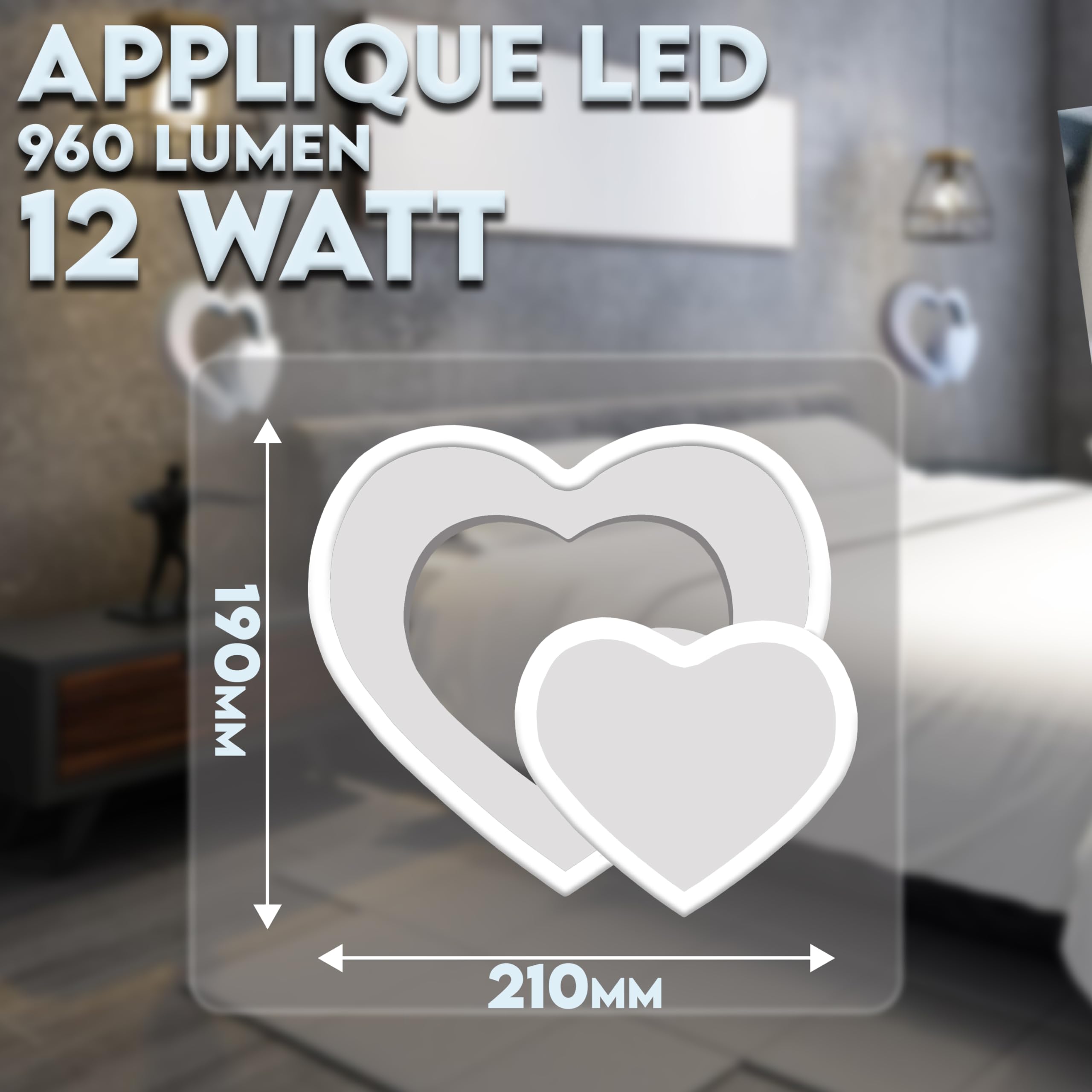 MAKA Applique a LED Moderna 12W, 960 Lumen Lampada da Parete a Muro Camera Letto Bambini, Applique Decorativa per Stanza dei Bambini Camera da Letto, Soggiorno (Cuore 3000K-4000K-6500K)