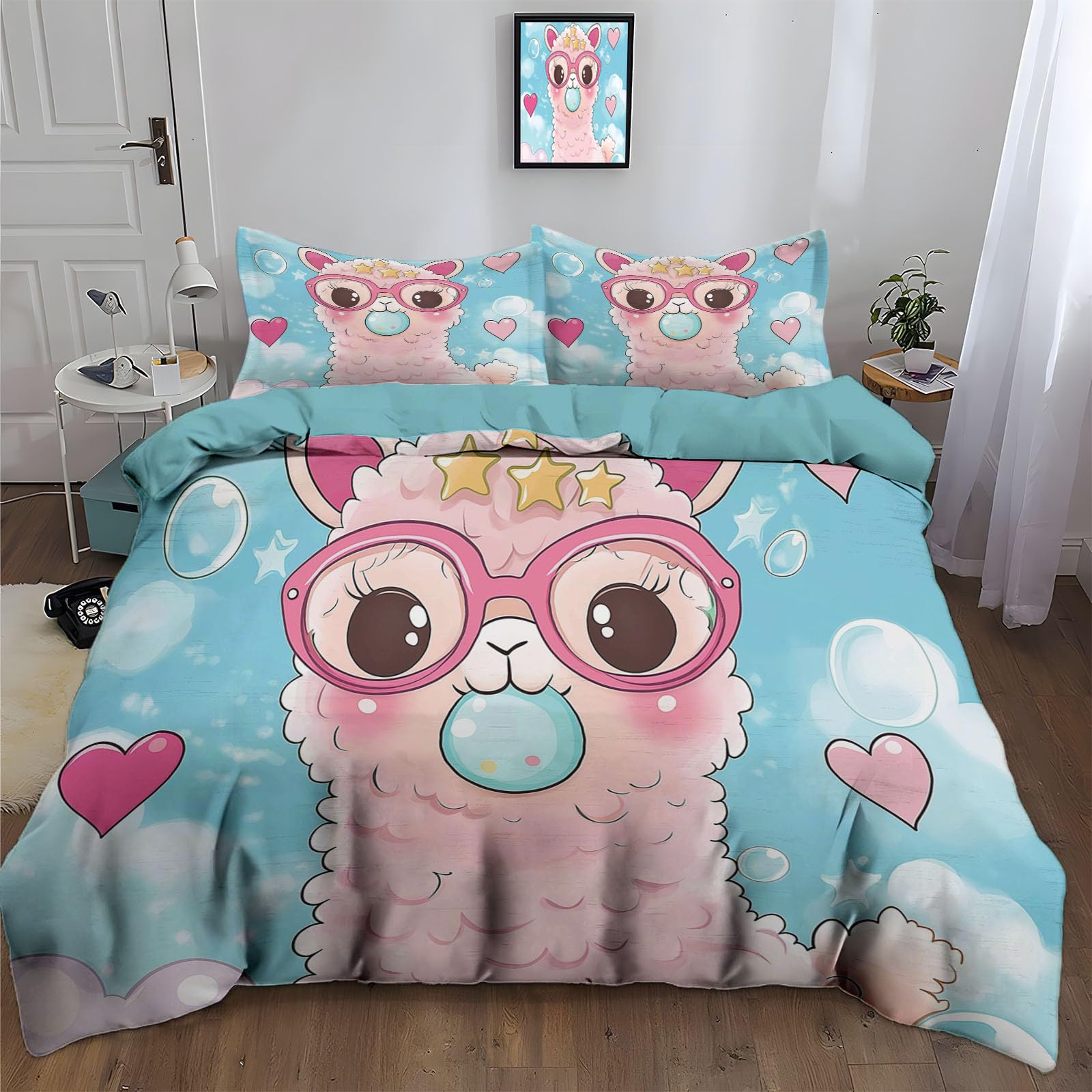 Parure de lit 200x200 alpaga rose pour cocooner dans une chambre d'adulte ou d'ado