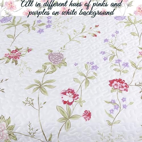 Miniatura 6 de Cozy Line Home Fashions - Juego de ropa de cama reversible con flores silvestres de primavera y diseño floral de lavanda rosa, colcha y colcha para