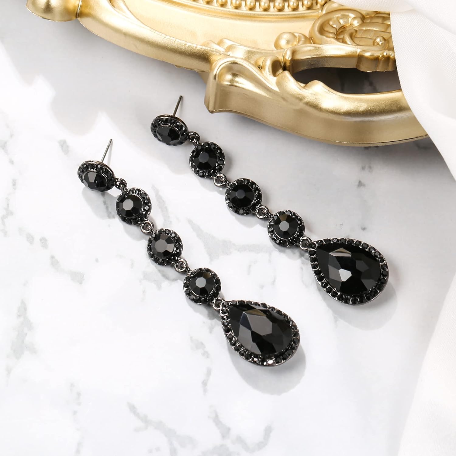 BriLove Women's Elegant Wedding Bridal Crystal Beaded Teardrop Chandelier Dangle Earrings - Image 5