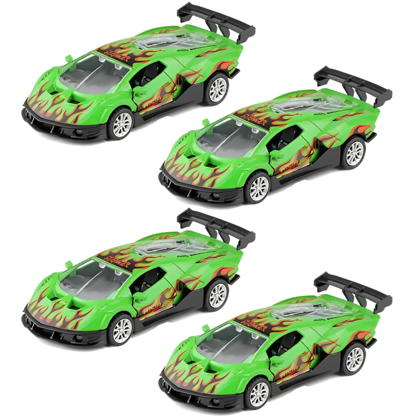 MSQUARE 1:32 Scale Die-Cast Metal Toy Car, Pull-Back Motor Mechanism, Eye Catching Theme, Vibrant Colour, Long Lasting Fun, Compact & Portable, Promote Motor Skills, Green (4pcs)