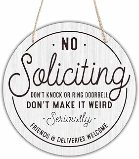 No Soliciting Sign for Front Door Do Not Ring Doorbell Sign Round Wooden Hanging Dont Knock Signs for Home Wall Indoor Proch 12 Inches