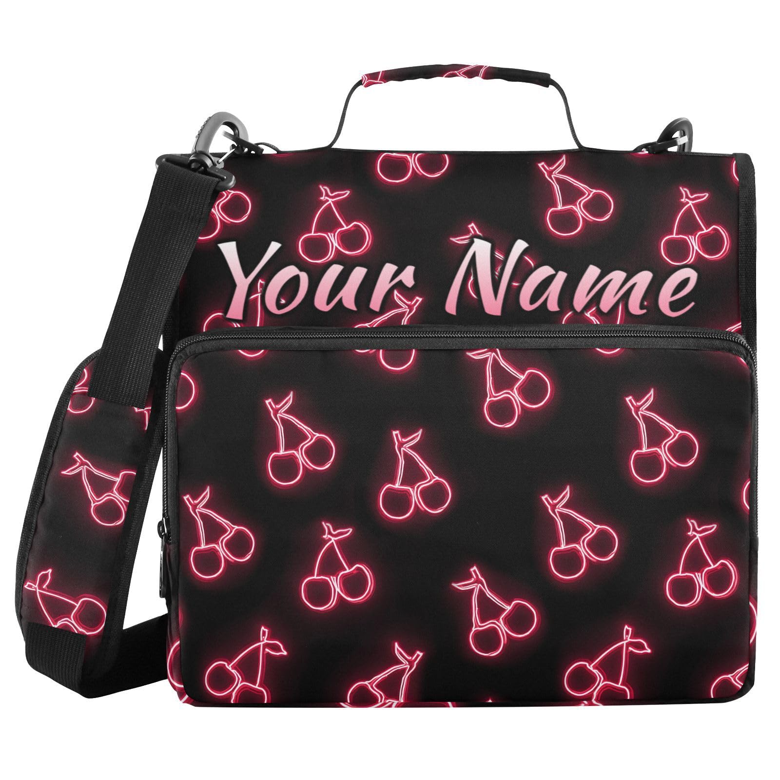 Custom 3 Ring Zipper Binder Pink Neon Cherry Personalized Name 1.5 Inch Binders Large Capacity Multi Pockets for School Office Supplies
