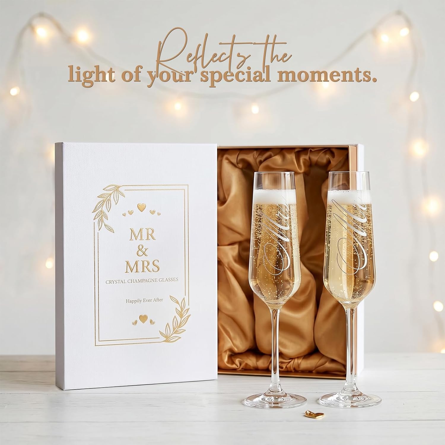Mr. and Mrs. Wedding Champagne Flutes-Toasting Champagne Glasses for Bride and Groom Wedding Luxury Gift Box for Anniversary Engagement Celebrations Bridal Shower Gifts