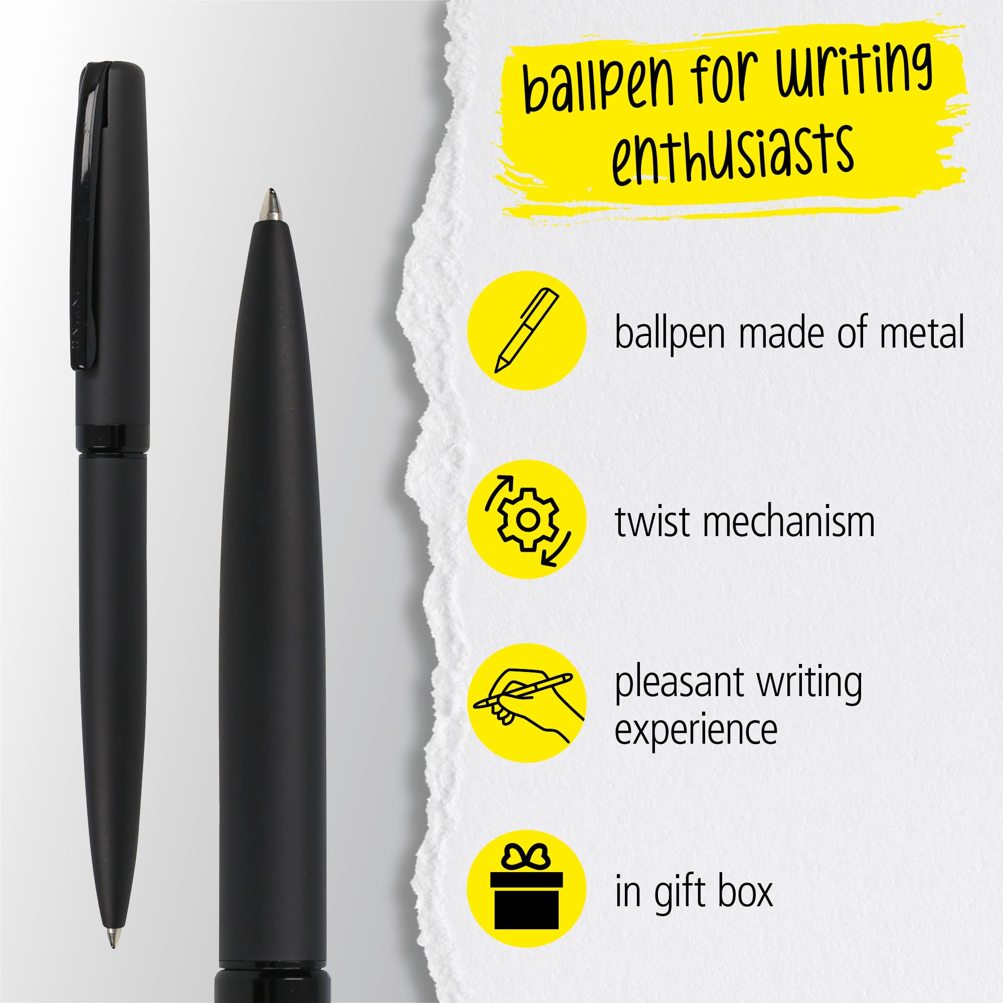 Online Eleganza Ballpen I Colour: Black I Replaceable Large Refill I Metal Biro I Ink Colour Black I Retractable I Ballpoint Pen In Gift Box - Image 3