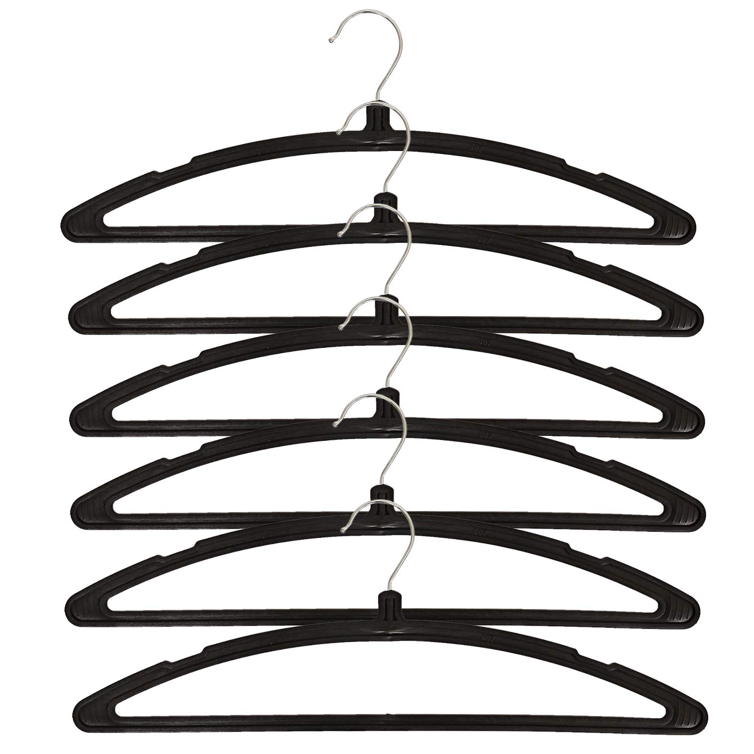 Kuber Industries (Set of 6) Heavy Duty Plastic Hangers for Clothes - Hanging Organizer in Bulk for Shirt | Saree | Dress | Blazer - Modern Hangers for Wardrobe | Cupboard | Almirah | Closet (Black)