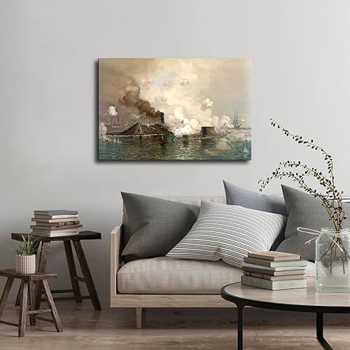 Miniatura 4 de Batalla de Hampton Road Ironclad Ships Monitor y póster de Merrimack Pintura en lienzo Arte de pared Impresión de imágenes HD Obra Arte Moderno