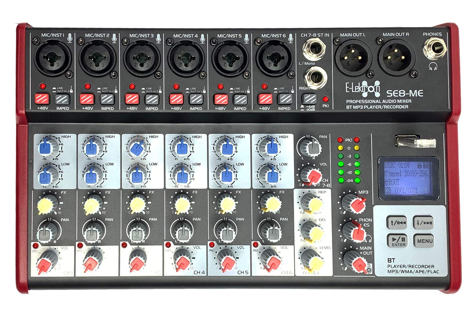 E-Lektron Live Mischpult Mixer + Stereo USB/Bluetooth/Soundkarte, inkl. Phantom (SE-8-6-Kanal + Stereo)