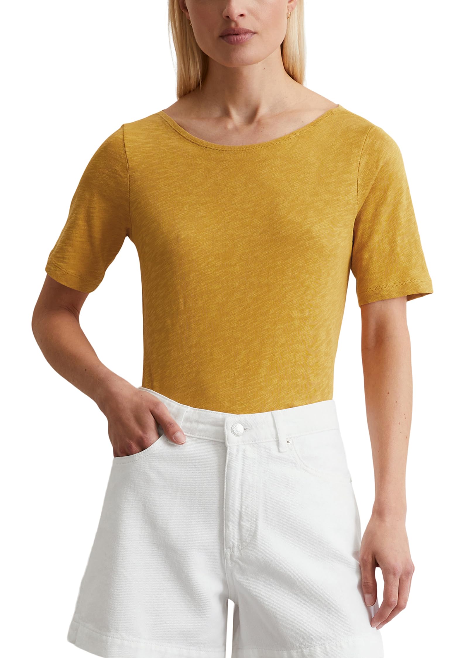 Marc O'Polo Damen T-Shirt aus Bio-Baumwolle mit U-Boot-Ausschnitt