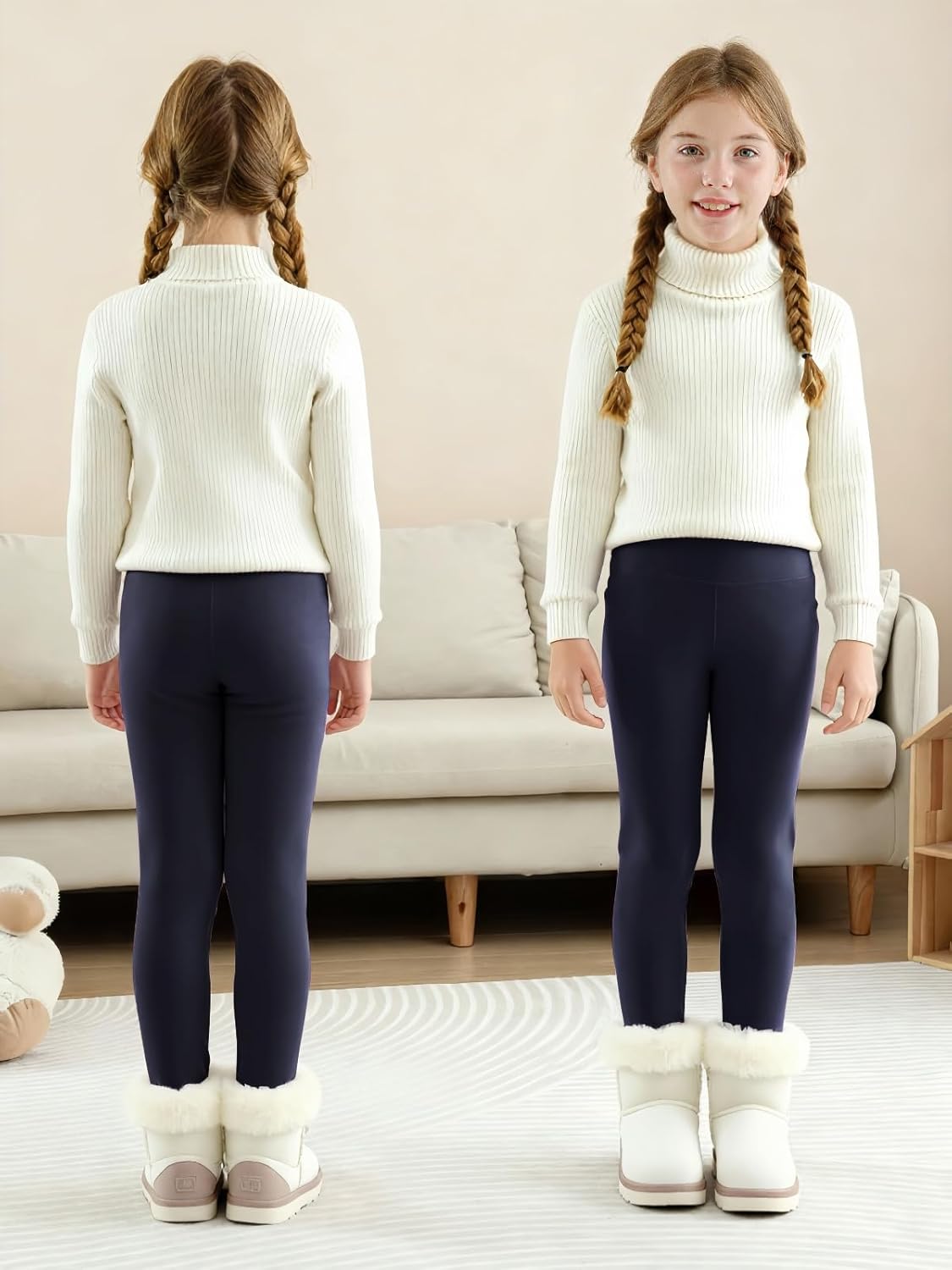 TXJ Sports Girls Fleece Lined Leggings Cotton Warm Leggings Thick Thermal Pants for Girls Winter 5-11 Years - Image 2