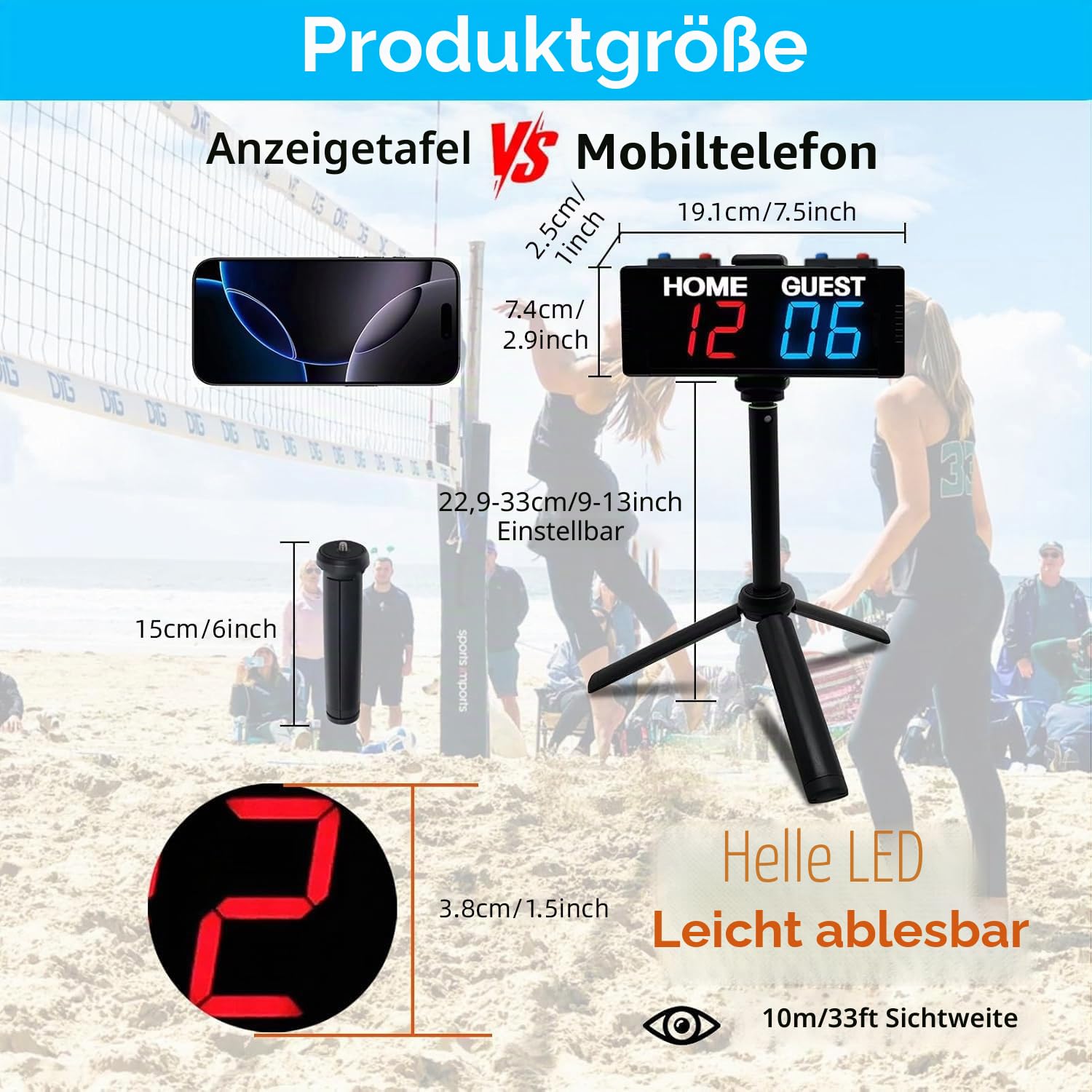 YZ LED Tragbare Elektronische Anzeigetafel Fussball, Cornhole Zähltafel, Tischtennis Zähler, Tennis Punktezähler, Digital Scoreboard, für Volleyball, Basketball, Badminton, Pool Sports Indoor Outdoor