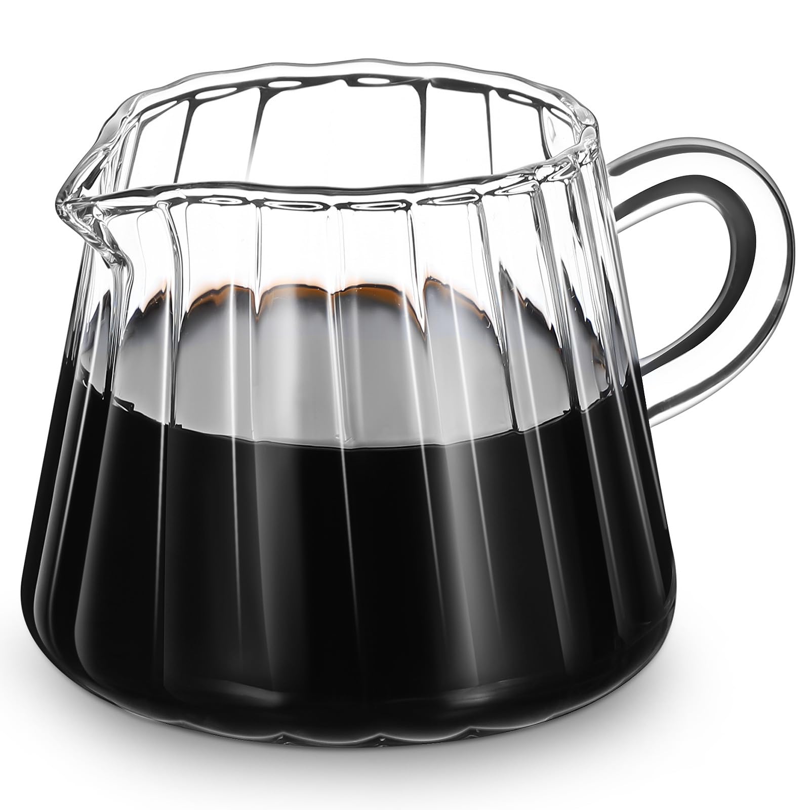NUOBESTY 6oz/200ml Glass Jug for Milk Frothing, Small Pitcher with Spout for Milk Coffee Cappuccino Latte Art Steam Pitchers, Home Afternoon Tea Use, Clear Borosilicate