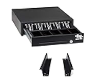 EOM-POS Cash Register Money Drawer + Mounting Brackets for Under Counter Installation. Built in Cable to Connect to Printer. Compatible with Square [Receipt Printer Required](Printer Driven)