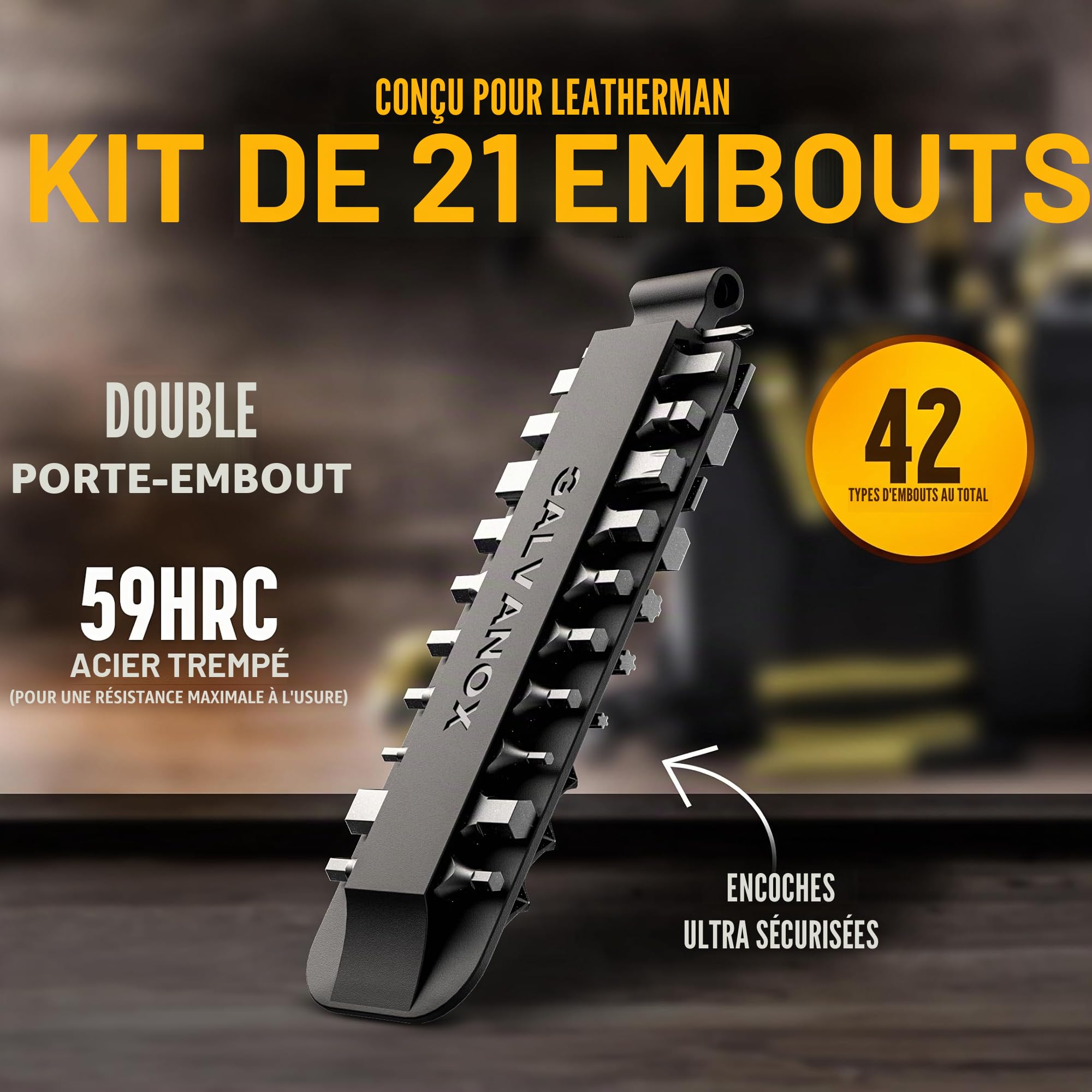 GALVANOX Étui Nylon pour Multitool Compatible Leatherman avec 21 Embouts Tournevis Plats et Support – Holster Ceinture avec Poches, kit Inclus (4"–4,5")