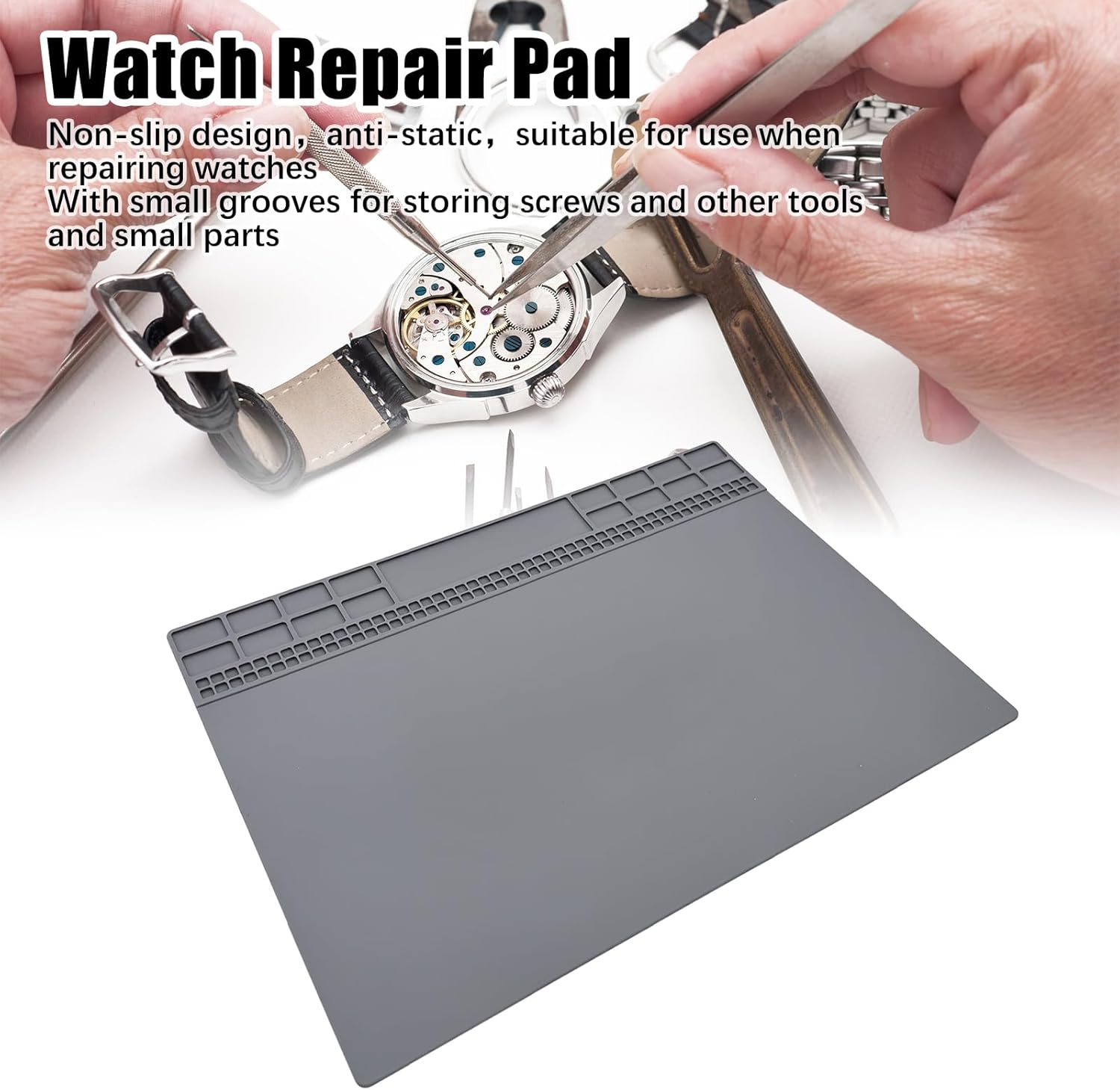 Silicone Soldering Mat, Heat Resistant Electronics Repair Mat TE-613 Gray with Screw Holder, Waterproof Workbench Mat for Cell Phone Laptop, Non Magnetic Organization Pad