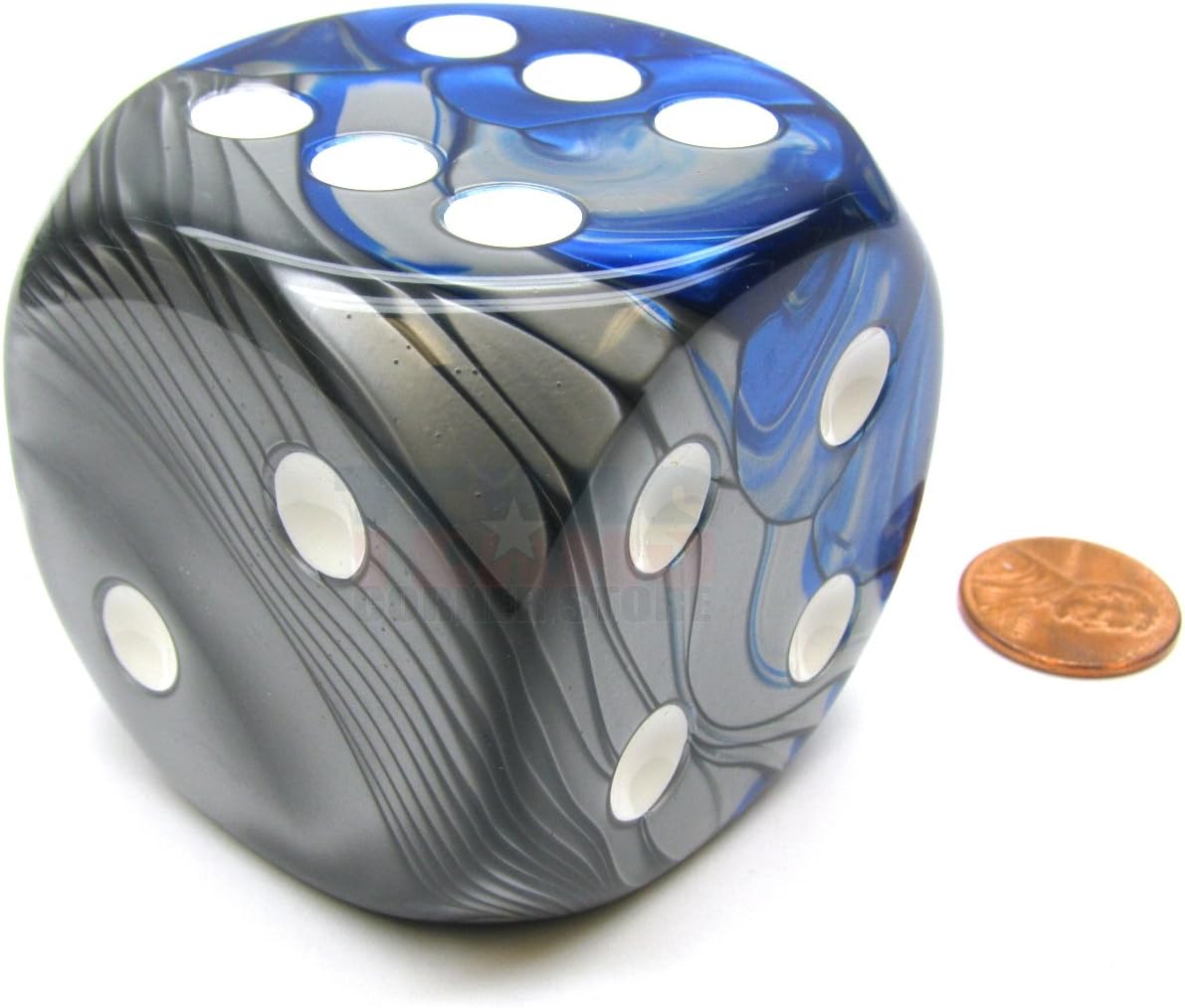 Blue and Steel Gemini With White Pips 50mm (2in) D6 Die Chessex