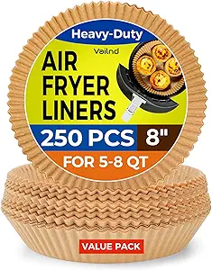 250 Pcs 8" Round Air Fryer Liners Disposable, Unbleached Parchment Paper Liners for Airfryer Basket, Non-Stick & Leakproof Baking Paper for Oven Roasting