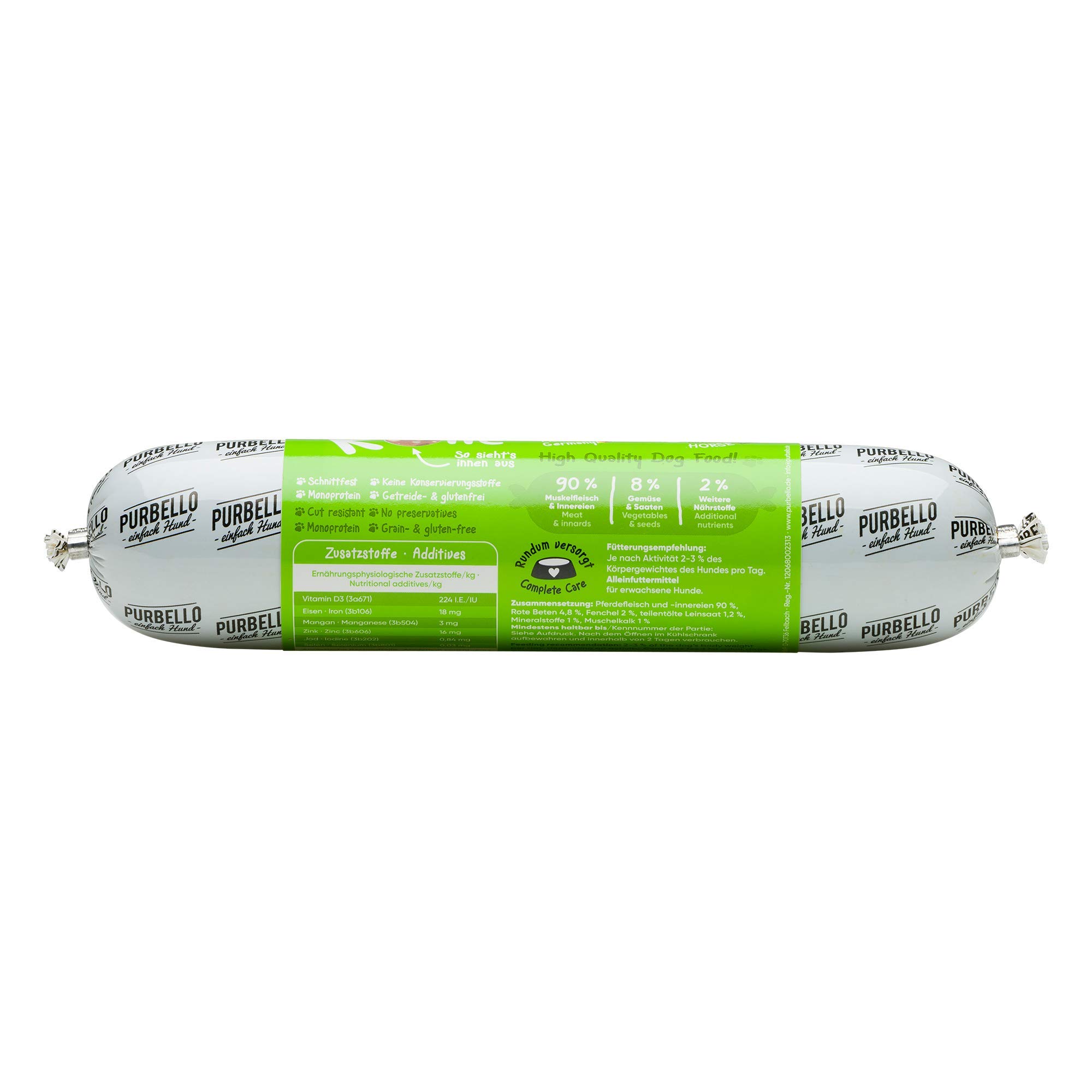 PURBELLO - Mangime umido per cani, 8 x 400 g, monoproteina per cani, con elevata percentuale di carne, resistente al taglio e senza cereali (3,2 gk)