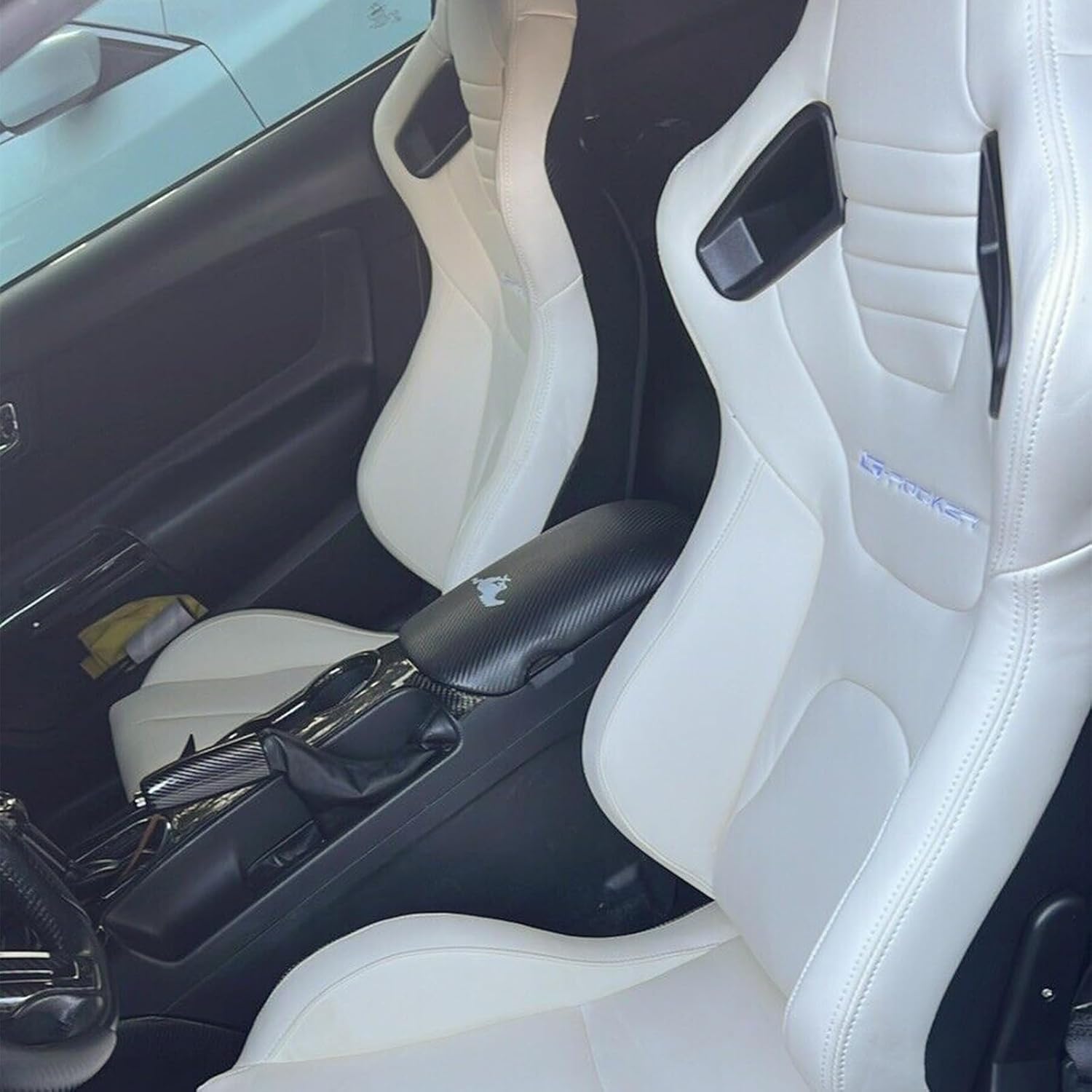 Universal Pairs of Racing Seat with Dual Sliders, PU Leather Front+Carbon Leather Back Reclinable Bucket Seat, White w/LOGO