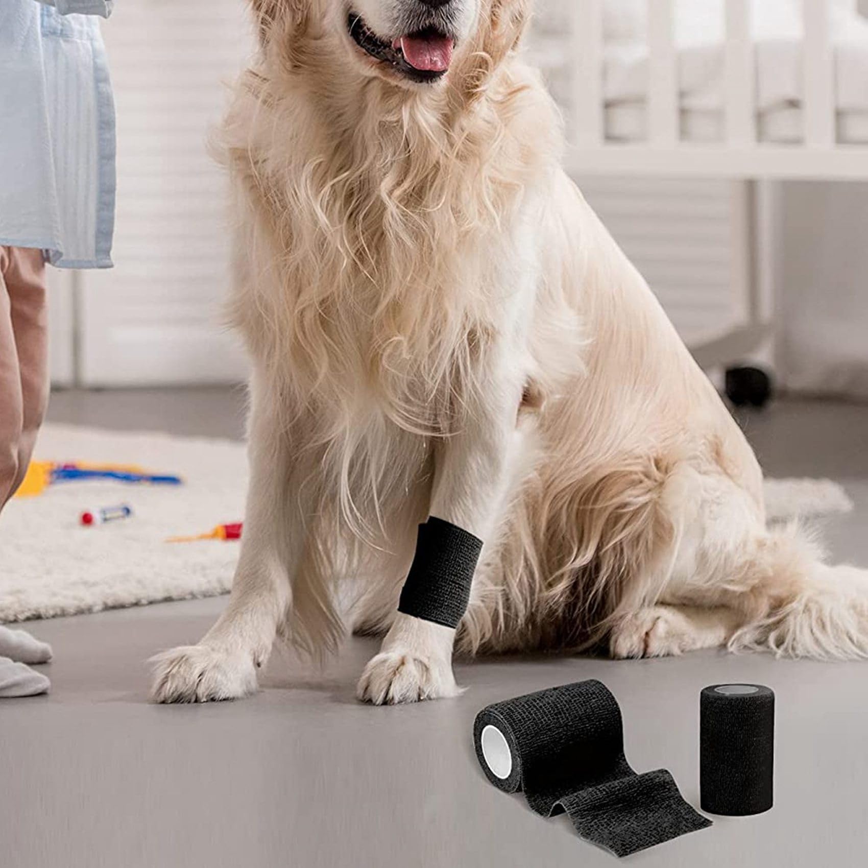 Benda Autoadesiva Nera da 96 Pezzi 5 cm Benda Fissa per Lesioni Sportive e Trattamento di Animali Domestici