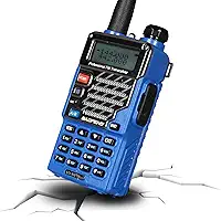 BAOFENG UV-5R+ Plus Rádio Adulto de Longo Alcance Recarregável com Auscultadores Walkie Talkie Exterior, 144-148 420-450 MHz, Horette, Azul Real