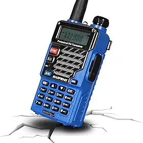 BAOFENG UV-5R+ Plus Rádio Adulto de Longo Alcance Recarregável com Auscultadores Walkie Talkie Exterior, 144-148 420-450 MHz, Horette, Azul Real