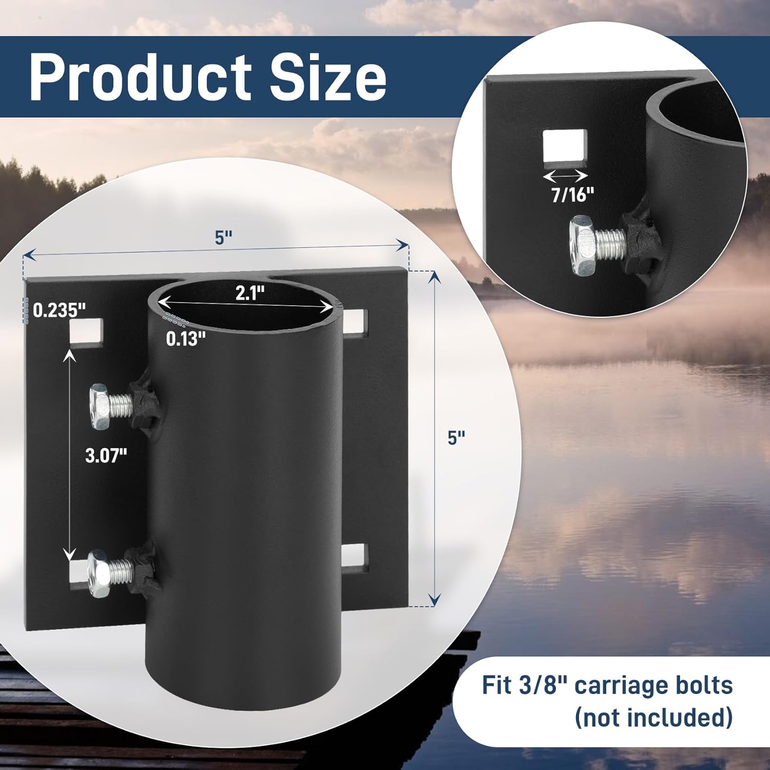 Dock Pole Pipe Leg Holder Sleeve, Stationary Dock Side Leg Pipe Holder with 7/16" Hole for 3/8" Carriage Bolt, Heavy-Duty Dock Bracket Hardware for Dock Pipeline Support