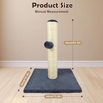 Cat Scratching Post for Indoor Cats, 40cm Tall Sisal Tree with Dangling Toy, Plush Base, Cat Scratch Post, Sisal Claw Scratcher Tower, Furniture Scratching Deterrent Sisals Scratch Pole for Kittens