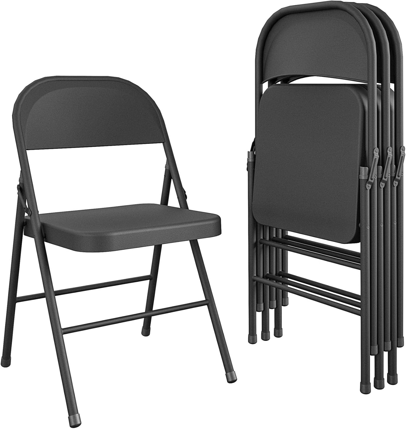 COSCO All-Steel Metal Folding Chair, Full-Size, Double Braced, Black, 4-Pack
