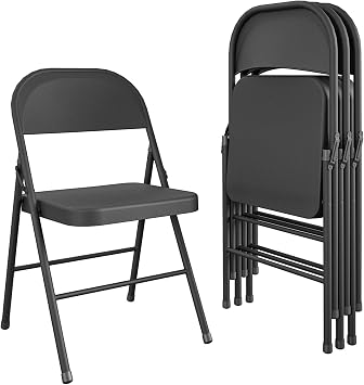 COSCO All-Steel Metal Folding Chair, Full-Size, Double Braced, Black, 4-Pack