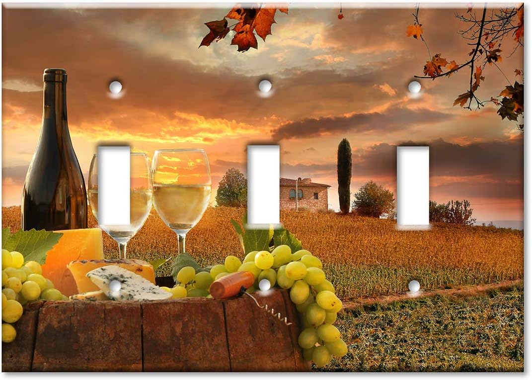 Art Plates - 3 Gang Toggle Decorative Metal Wall Plate - Wine by an Italian Winery - (Made in USA)