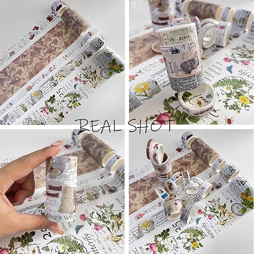 Miniatura 3 de Juego de cinta Washi vintage de 18 rollos 753015100197in de ancho estampado floral de mapa letras antiguas para diario bricolaje envoltura de