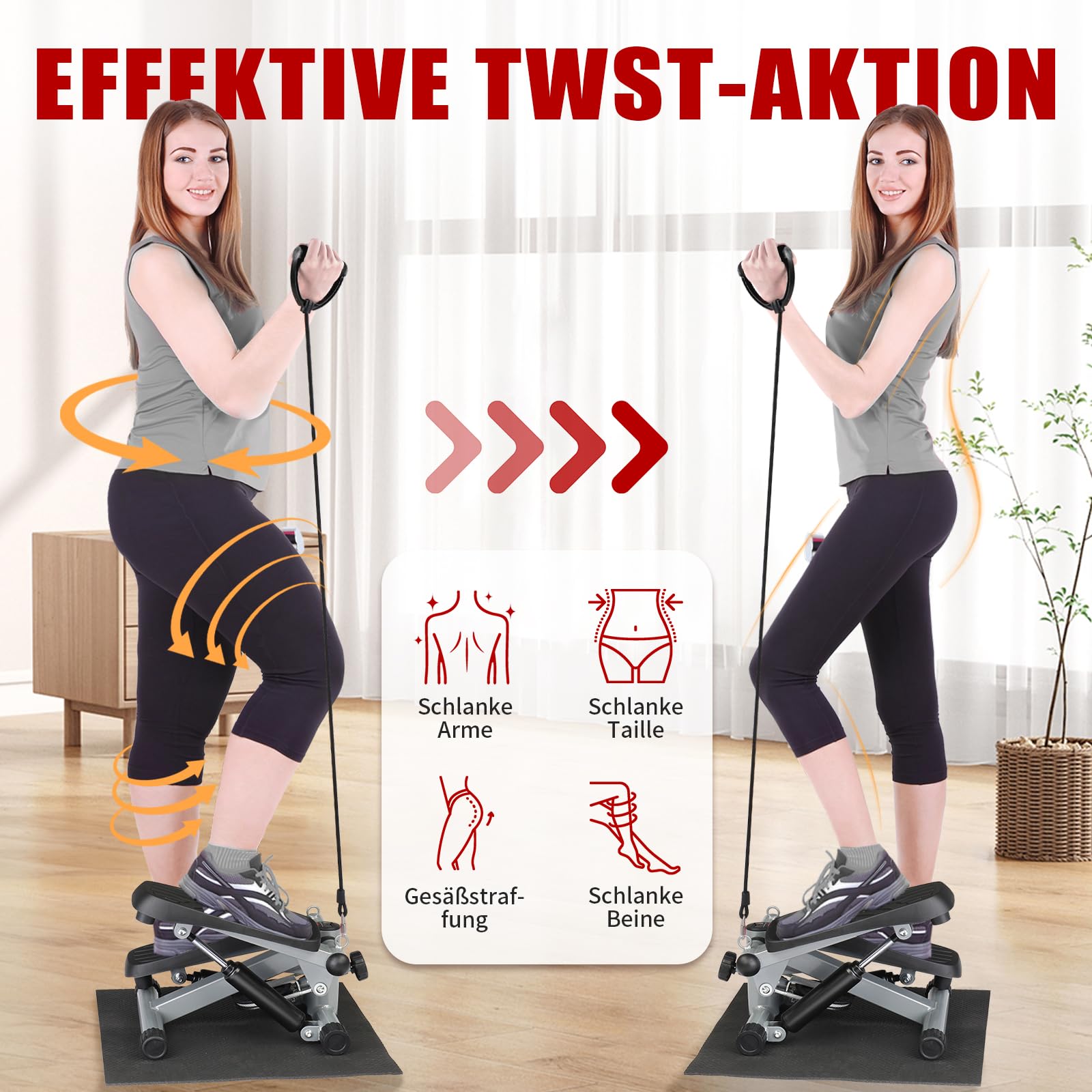Mini Stepper LEADZM 2 En 1 Avec Bandes De Résistance - Stepper Fitness Silencieux Écran LCD Noir Argent