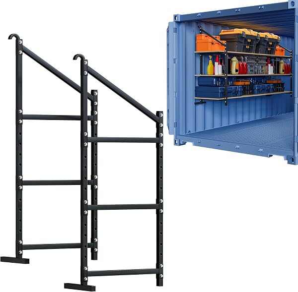 NBYTLT 2 Pack Shipping Container Shelving, Adjustable Carbon Steel Universal Storage Racks 800 Lbs Loads, 58” x 22” Hanging Cargo Shelving for Trailers, Garages and Storage Containers