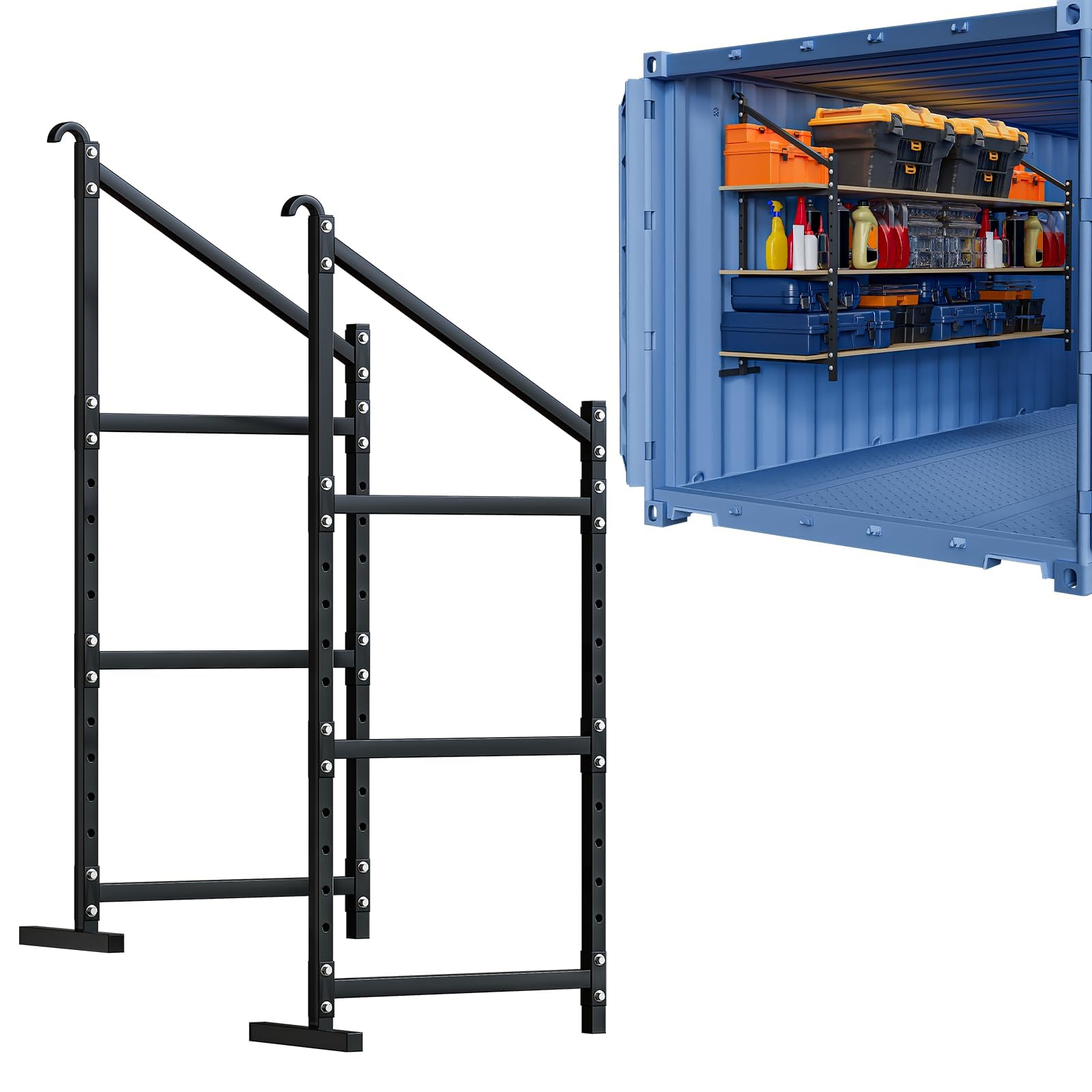 2 Pack Shipping Container Shelving, Adjustable Carbon Steel Universal Storage Racks 800 Lbs Loads, 58” x 22” Hanging Cargo Shelving for Trailers, Garages and Storage Containers