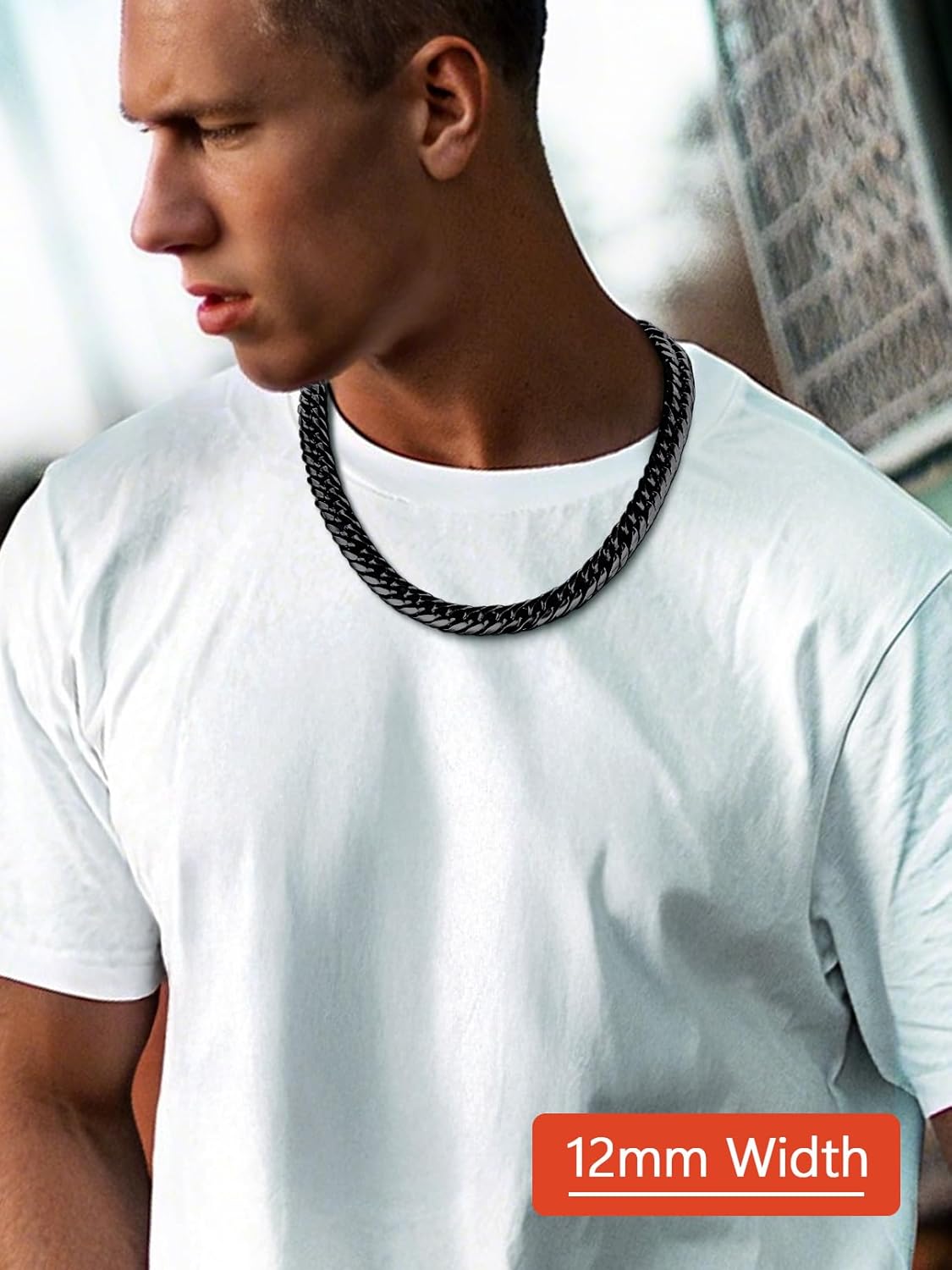 FaithHeart Miami Cuban Link Chain for Men, Silver/Black/14K Gold Plated Stainless Steel Cuban Link Chain Necklaces, 3.5/6/9/12mm Mens Necklace Hip Hop Jewelry 18"-30" Length - Image 2