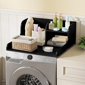 Washer Dryer Countertop, 2-Tier Wood Washing Machine Topper with Shelf,27.5" D x 27" W x 11.8" H Laundry Countertop for Storage Black