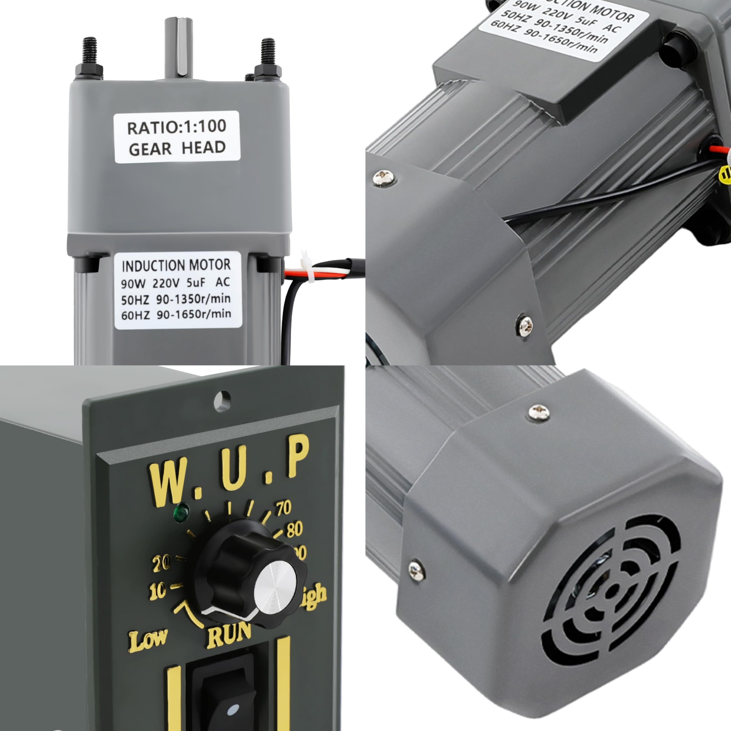 Kit de motores de engranaje de 90 W 100 K con regulador de velocidad, alto par de 220 V CA, motor eléctrico con función de inversión, motor de transmisión ajustable con engranaje reductor