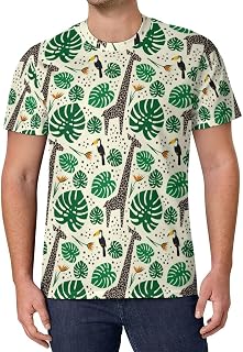 Giraffes Toucans And Palm Leaves T Shirts Men Graphic Tee Tops