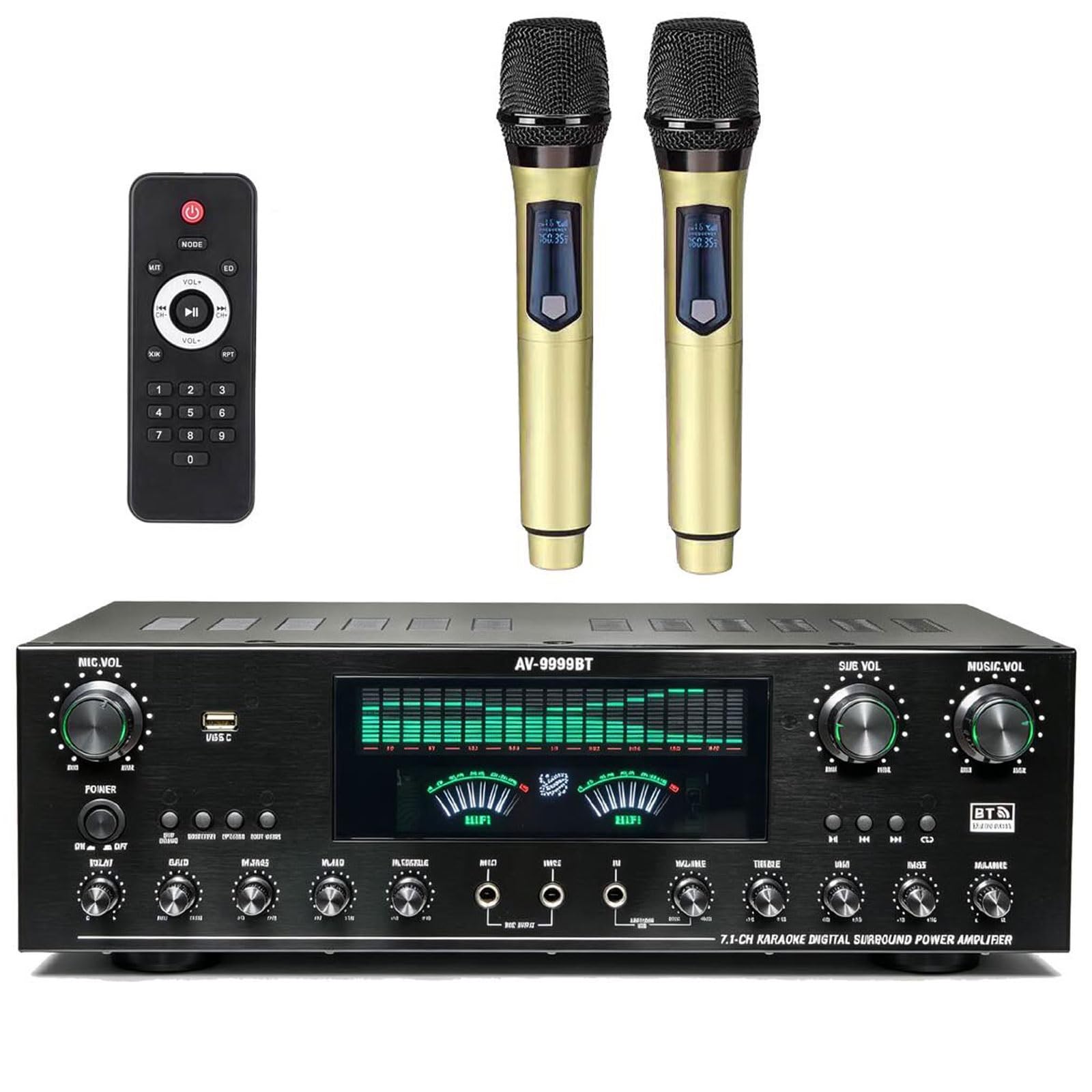 Amplificateur audio domestique 1800W avec entrée optique et mode karaoké