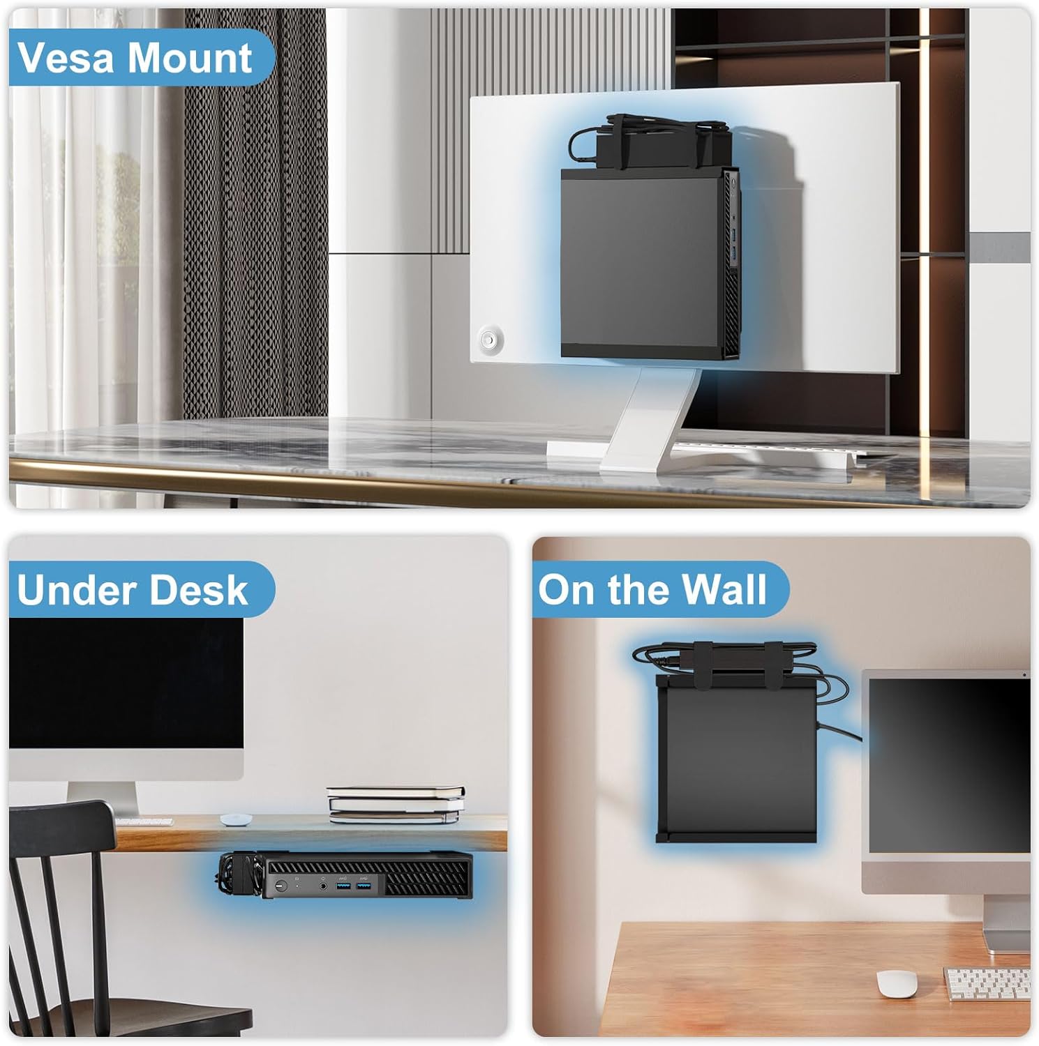 Mini PC Mount for Dell OptiPlex MFF and Pro Micro PC VESA Wall and Under Desk Mount for Dell OptiPlex Micro Pc Mounting Bracket for Dell QCM1250 7050 7080 5070 7020 3000 7060 and More with Mouse Pad - Image 3